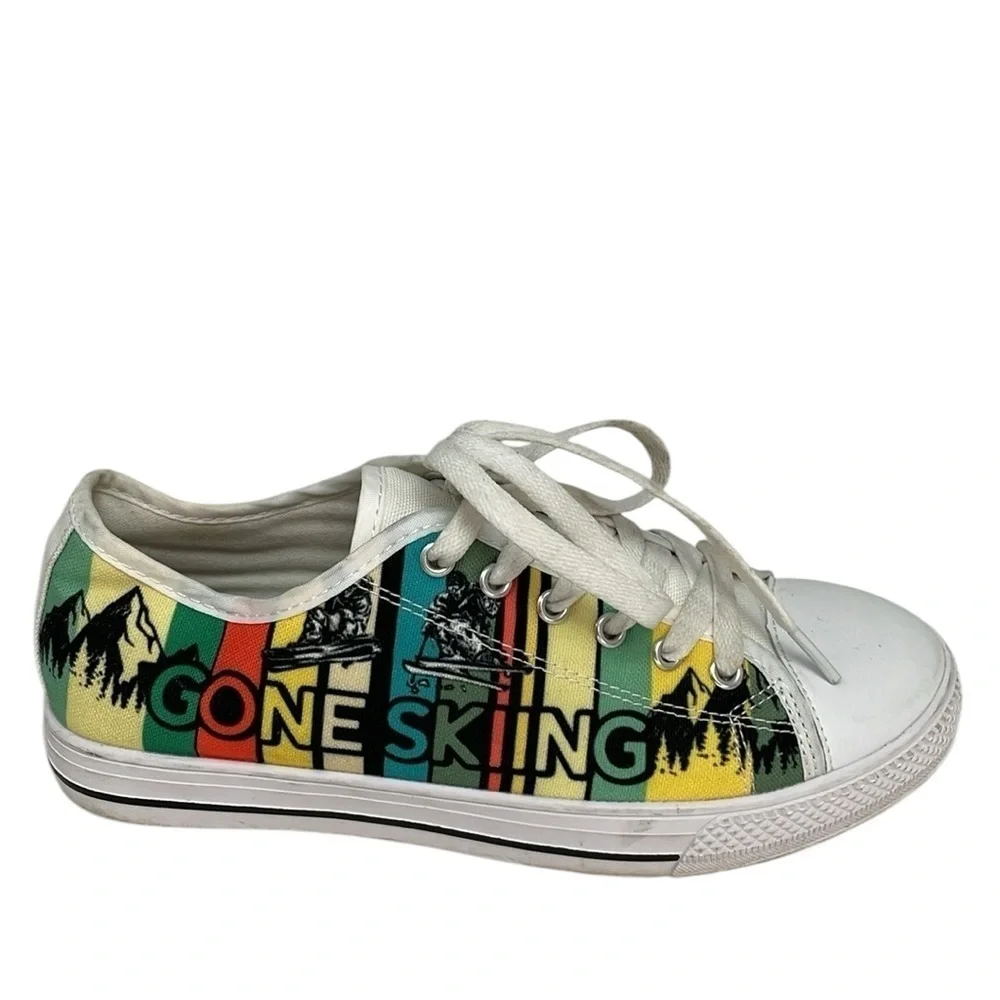 GONE SKIING Shoes Converse Style Sneakers Yellow White Green Size 7 Women 5 Mens